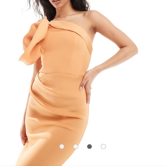 ASOS Pale Peach-Orange Asymmetrical Ruffled One-Shoulder Dress — Size 4, NWT - Picture 11 of 12